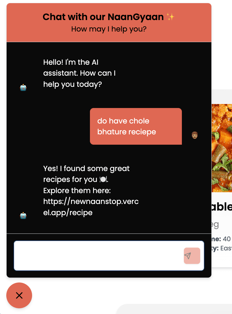 AI Chatbot for Recipe Suggestions