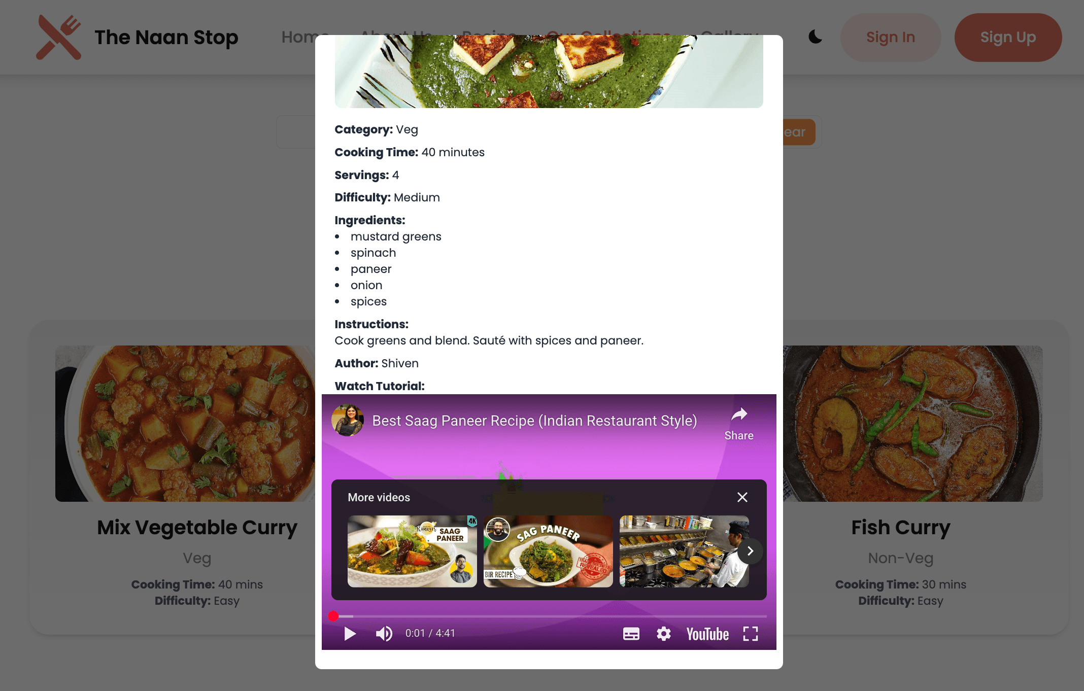 Recipe Details & YouTube Integration