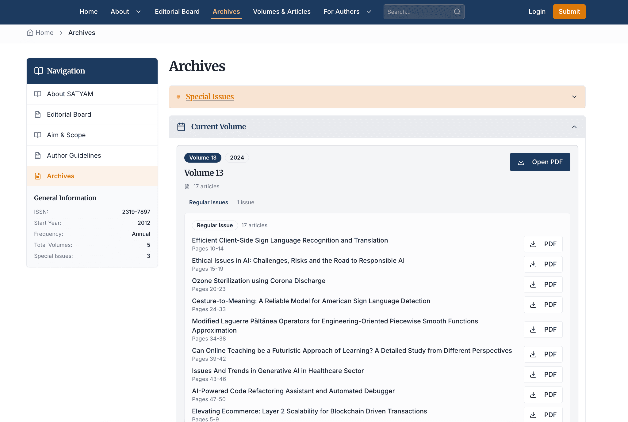 SATYAM – MSIT Journal of Research