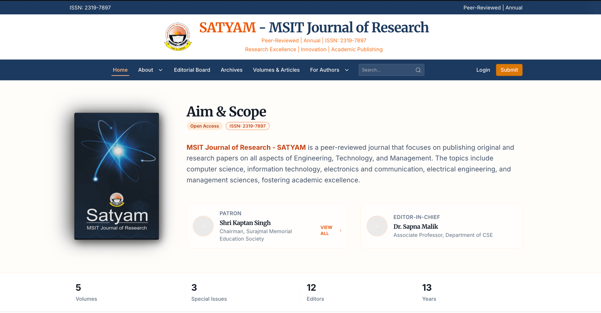 SATYAM – MSIT Journal of Research